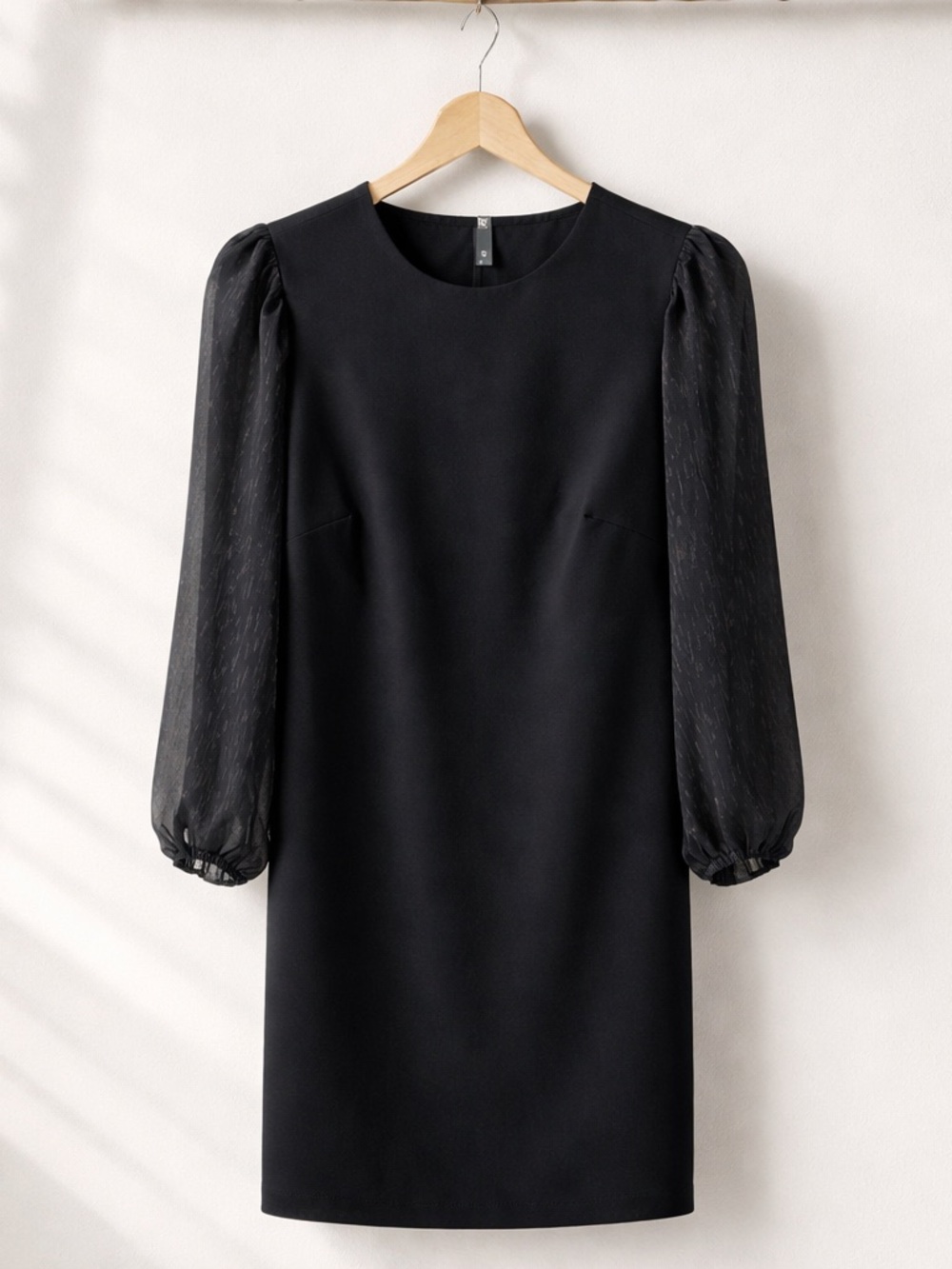 DKNY Black Long-Sleeve Puff-Sleeve Sheer Dress